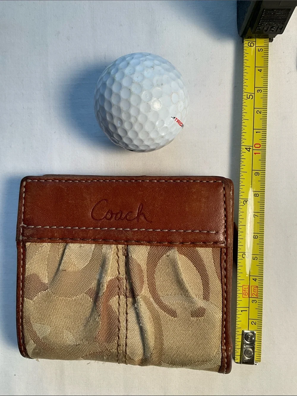 Coach Brown Signature Canvas Card Holder with Leather Trim